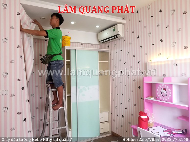Giấy dán tường Hello Kitty cho phòng bé gái tại quận 7 - Lâm Quang ...