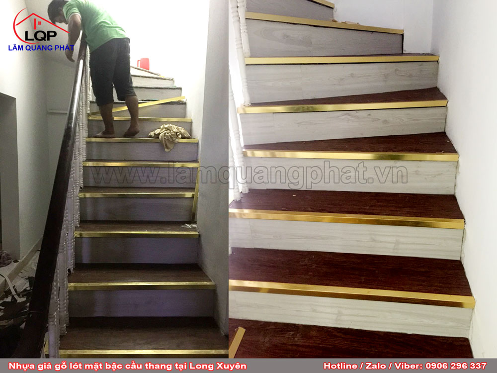Nhựa giả gỗ lót mặt cầu thang tại Mỹ Bình, Long Xuyên