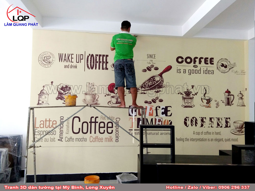 Dán tranh 3D Hàn Quốc quán cafe tại Mỹ Bình, Long Xuyên