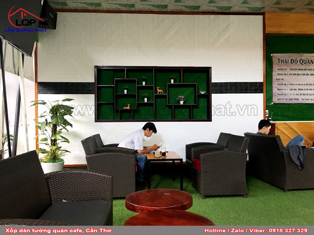 Thảm cỏ lót sàn, xốp 3D ốp tường quán cafe, Cần Thơ - Lâm Quang Phát
