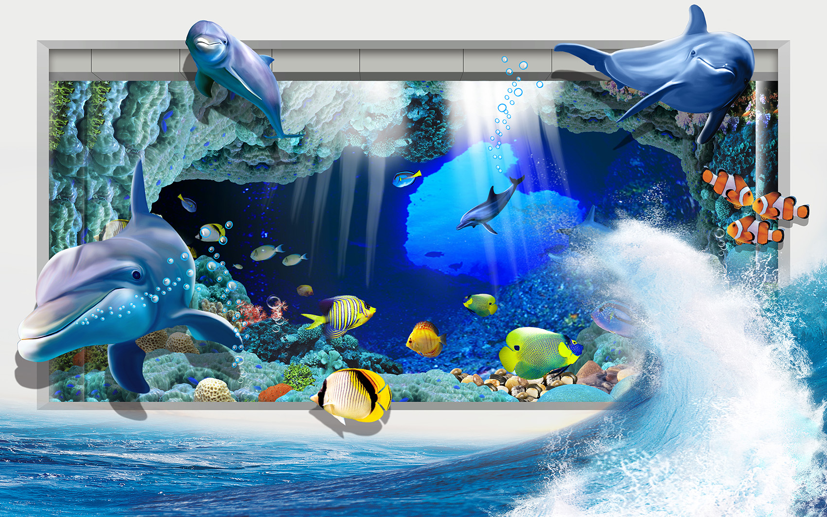 Hình ảnh tranh dán tường 3D con cá humandecor----1289