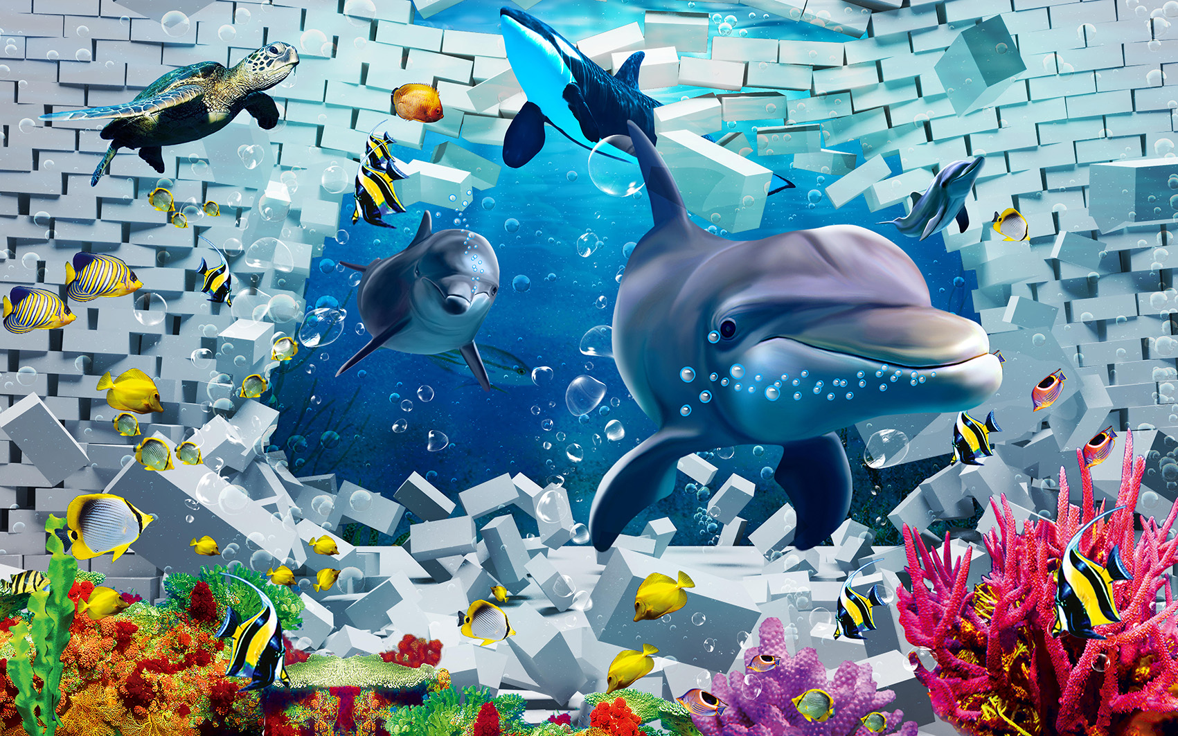 Hình ảnh tranh dán tường 3D con cá humandecor----372