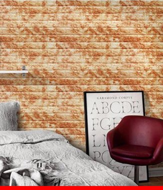 Xốp đá dán tường 3D màu nâu vàng